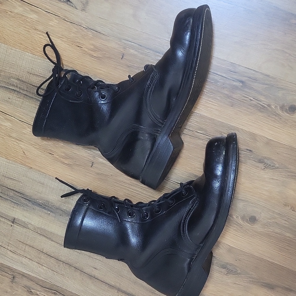 Vintage BF GOODRICH Black Steel Toe Laced Goodyear Heel Combat Boots - 8W - Picture 4 of 16